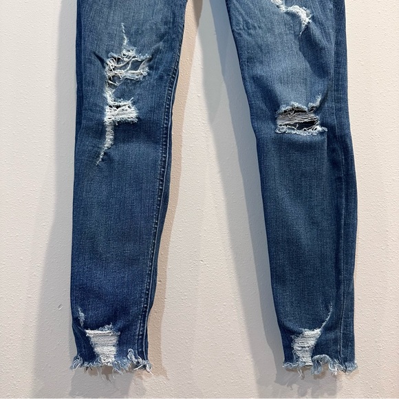 Express High Waisted Denim Perfect Stretch Ripped Ankle Skinny Jeans 4 Regular - Picture 4 of 16